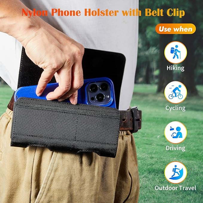 BECPLT Nylon Belt Holster Case Cell Phone Pouch Belt Holder Phone Holster Cover with Clip for iPhone 15 Pro Max 15 Plus 14 Pro Max 13 Pro Max Samsung Galaxy S24+ S23+ S22+ S21+ S23 FE (Black)