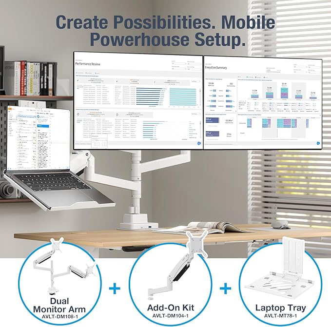 AVLT Single 57 Inch Heavy Duty Monitor Arm Add-On Kit for Pole Top Mount-White, Fits 1.38" Pole, for Super Ultrawide Screen, Supports 59.5lbs (27kg), VESA Compatible, Workspace Upgrade Extension Arm