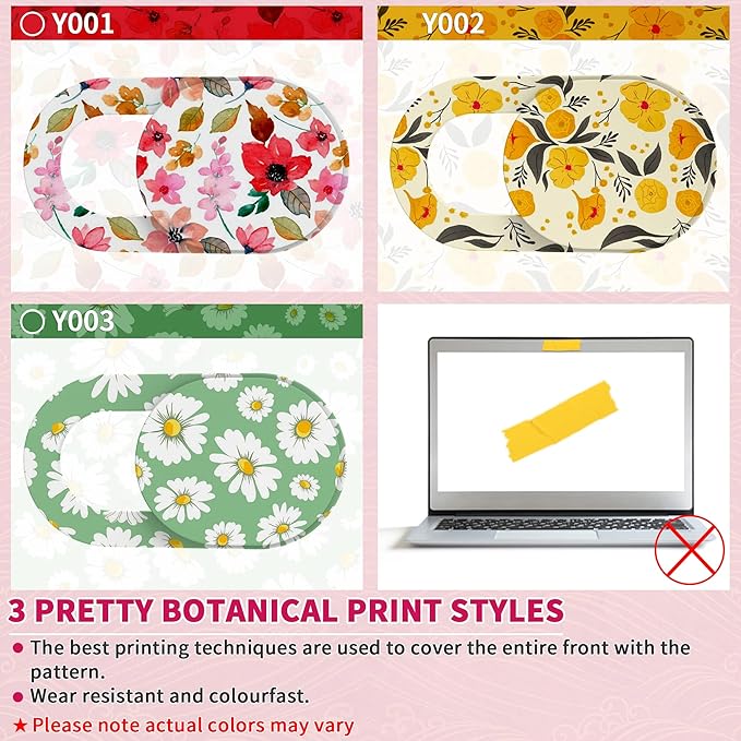 Laptop Camera Cover Slide Cute, Ultra Thin Webcam Cover for iPhone iPad MacBook Pro Computer iMac Cell Phone PC Accessories, Camera Blocker Slider, Great for Privacy - Flowers (3*Flowes)