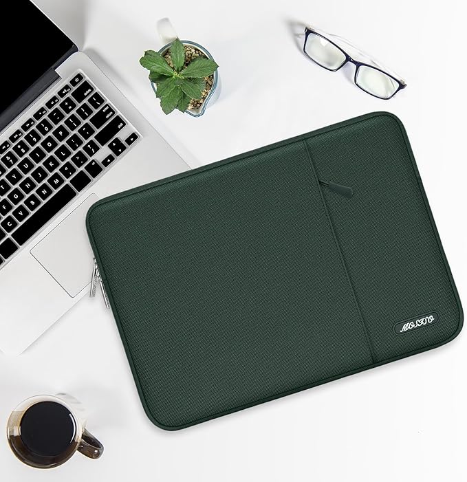 MOSISO Laptop Case 13.3 inch, 13-13.3 inch Laptop Sleeve Compatible with MacBook Air/Pro 13 / Pro 14, HP Dell ASUS Lenovo Notebook, Polyester Vertical Computer Sleeve Bag with Pocket, Midnight Green