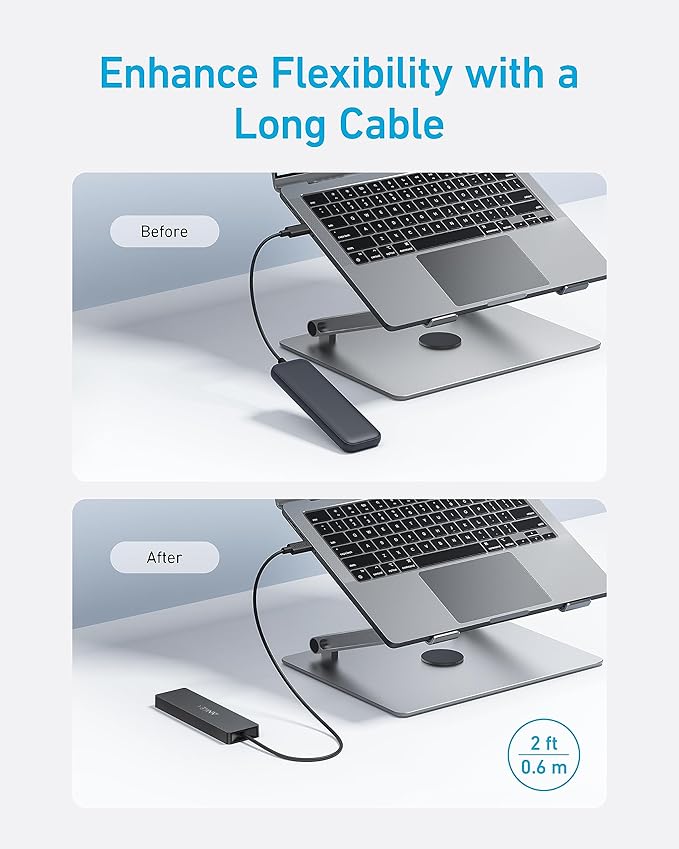 Anker 4-Port USB 3.0 Hub with 5Gbps Data Transfer, Ultra-Slim USB-C Connector Hub, for MacBook, iMac, Surface, Mobile HDD, and More (2 ft USB-C Connector, Charging Not Supported)