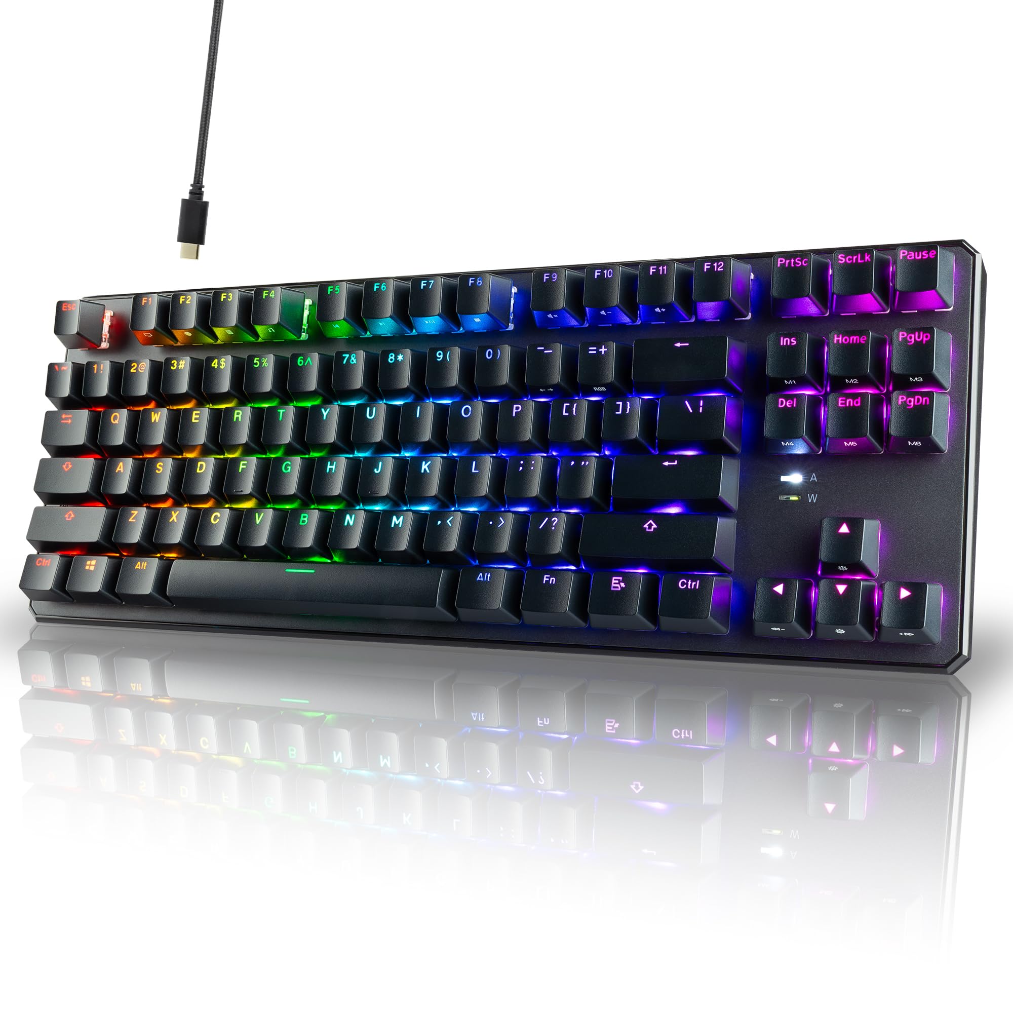 TECWARE Phantom+ 87 Key RGB Mechanical Gaming Keyboard, Black | TKL Thocky Creamy Keyboard, Hot Swappable, Double Shot ABS Keycaps, Wired USB-C, N-Key Rollover | Wraith Brown Linear Switch