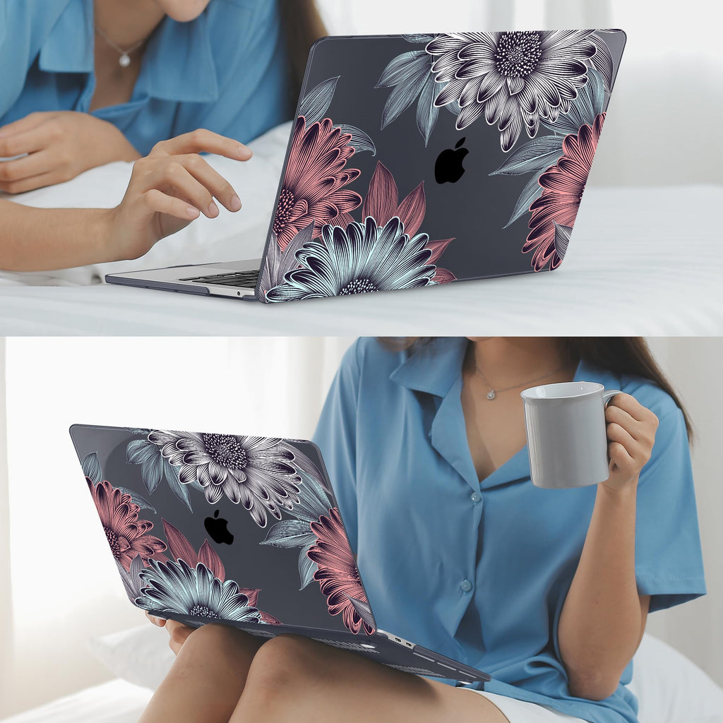 Mektron for MacBook Air 13 Case A1466/A1369 (2010-2017 Release), Snap-on Plastic Hard Shell Cover for MacBook Air 13.3 inch with Keyboard Cover,Blooming Chrysanthemums