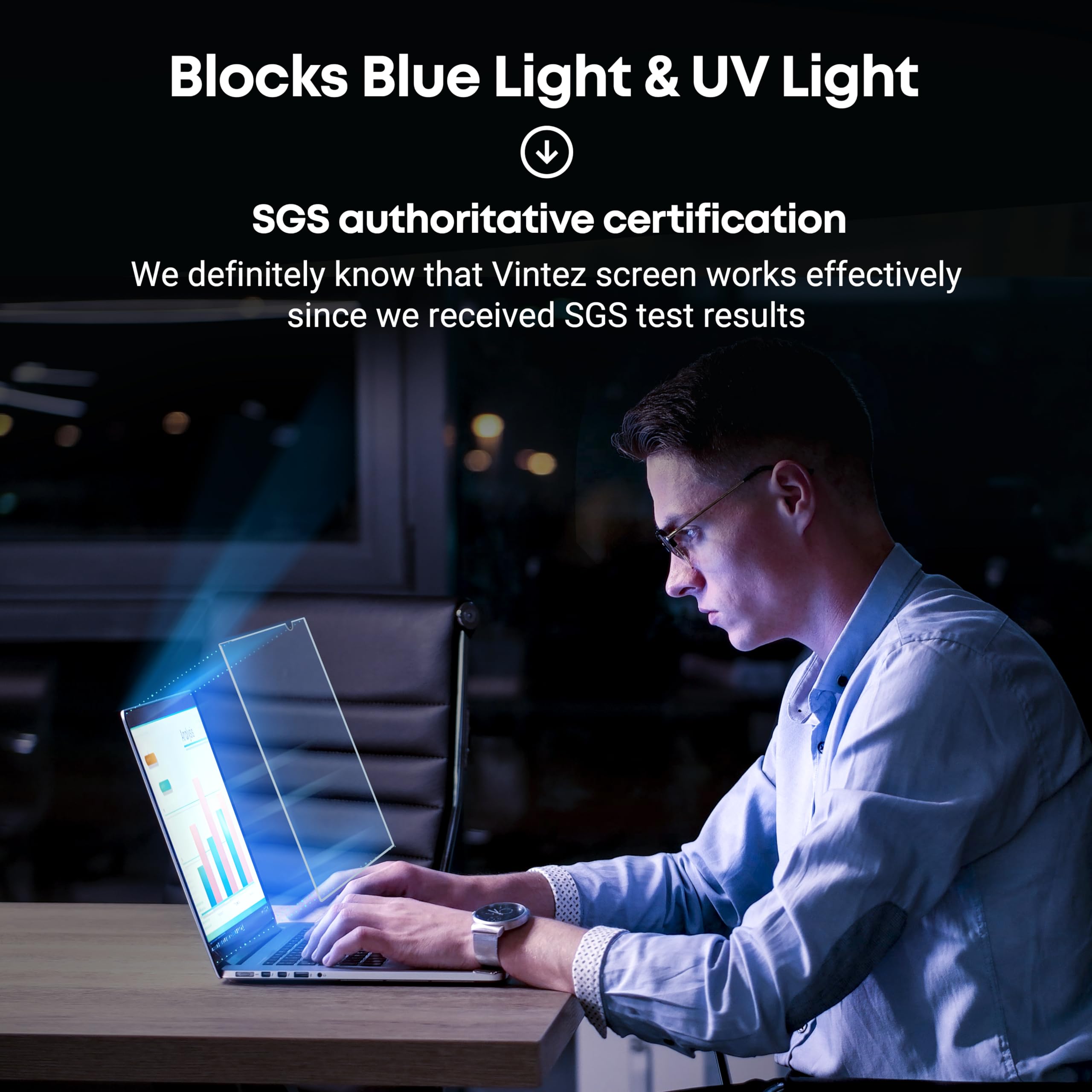 VINTEZ 15.6 inch Blue Light Blocking Screen Protector Panel for 16:9 Widescreen Computer Monitor and Laptop - PC Anti-UV Eye Protection Filter Film - Anti-Scratch Diagonal Frame Shield [1 Pack]