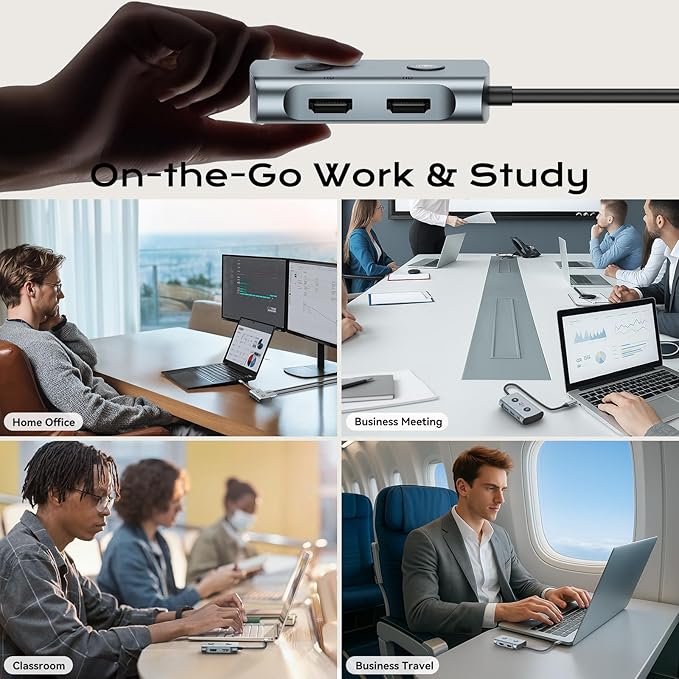 AI Laptop Docking Station with Dual Monitor 4K, TOPOINT 7-in-1 USB C Hub with AI Tools, Voice Transcription, Translation, 100W PD for MacBook HP Dell, Home Office Remote Work Business Travel