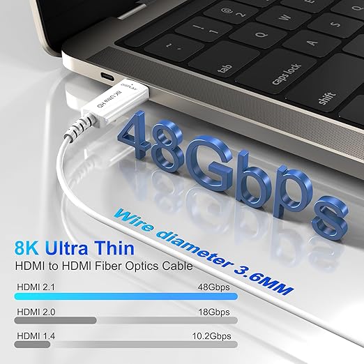 8K Fiber Optic HDMI Cable 80 FT, 8K@60Hz 4K@240Hz, Thin Extra Long HDMI Cable 48Gbps Ultra High Speed, Dynamic HDR, eARC, HDCP 2.2&2.3, 3D, Compatible for PS4/5/Xbox/TV/Laptop/Monitor