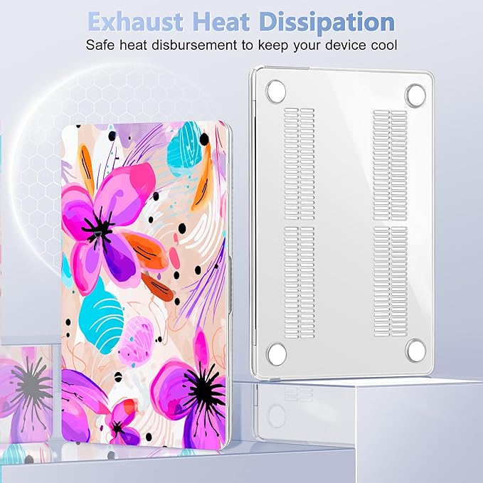 Case for MacBook Air 15 Inch 2025 2024 2023 Release M4 A3241 M3 A3114 M2 A2941, Hard Shell with Screen Protector & Keyboard Cover, Compatible with Touch ID, Trendy Floral