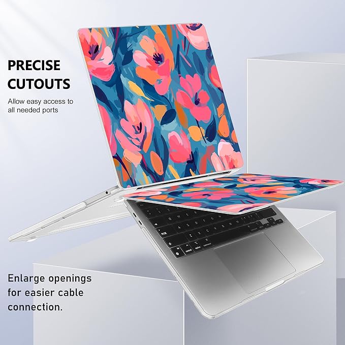 Case for MacBook Pro 13 inch with/Without Touch Bar (2016-2022, M2 A2338 M1 A2289 A2251 A2159 A1989 A1706 A1708), Hard Shell + Keyboard Cover + Dust Plug, Flowers Print