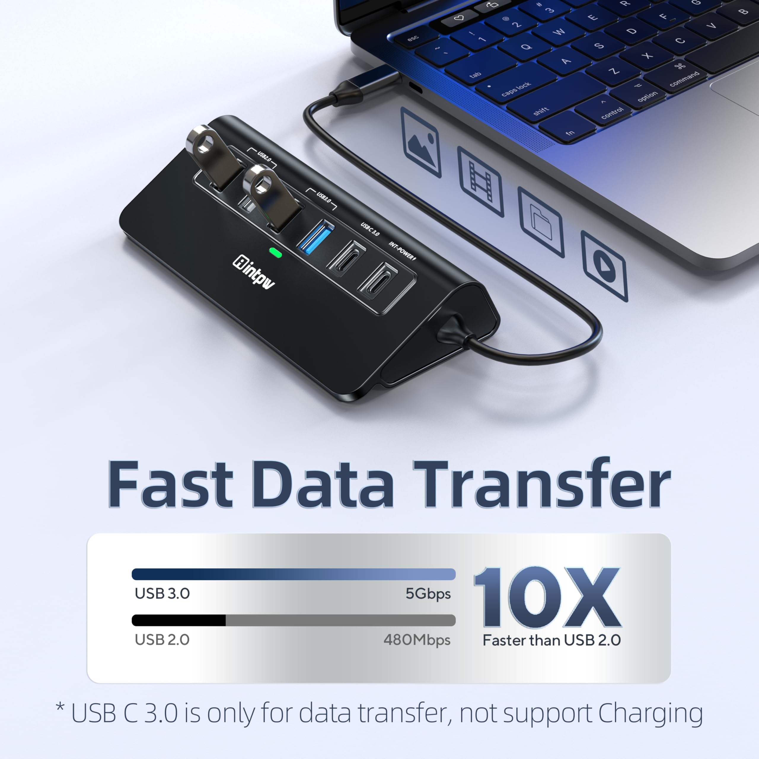 USB C Hub, intpw 9-in-1 USB Multiport Adapter with 4K HDMI, PD 100W, USB-C and 2 USB A 3.0 5Gbps, 2 USB A 2.0, SD/TF Slots for MacBook Pro/Air, iPad Pro, iPhone 15/16 Series