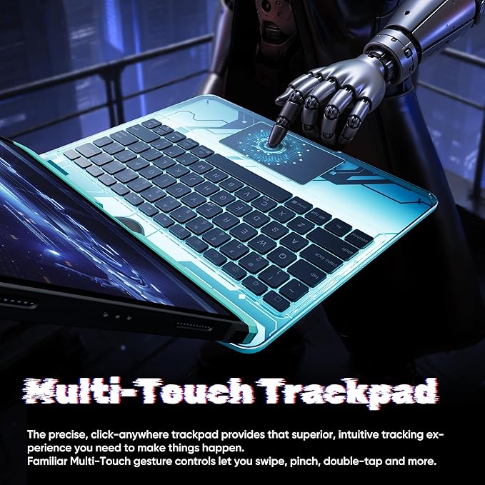 KITONE Transparent Case with Wireless Keyboard for iPad 10.2-in (7th, 8th, and 9th Gen), 7 Colors Backlight, Trackpad, 360°Rotating Stand, Tech Style