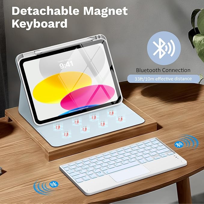 MoKo Touch Keyboard Case for iPad (A16) 11th/10th Gen, Sky Blue