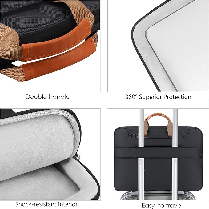 Lacdo 360° Protective Laptop Shoulder Bag for 13 inch New MacBook Air M4 A3240 2025, M3 A3113, M2 A2681, M1 A2337 A2179 A1932 2024-2018 | 13 inch MacBook Pro M2 M1 A2338 A2251 A2289 Computer Bag,Black