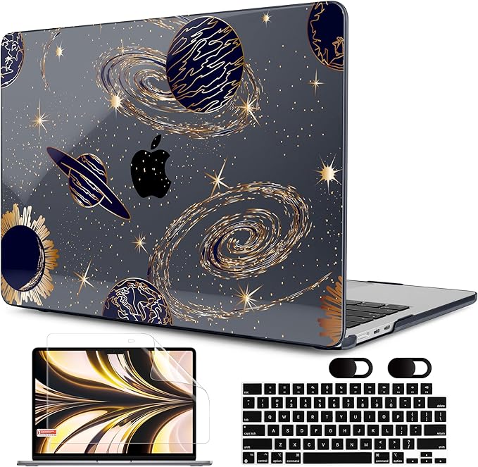 MEEgoodo Case for M4/M3/M2 MacBook Air 13.6 inch Case 2025 2024 2022, Fit Model A3240/A3113/A2681, Laptop Hard Shell with Keyboard Cover Compatible with MacBook Air 13 inch, Planets & Galaxies
