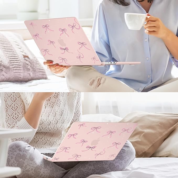 May Chen for MacBook Air 13.6 inch Case A3240 M4 A3113 M3 A2681 M2 with Retina Dispaly, 2025 2024 2023 2022 Release, Plastic Hard Shell Case with Screen Protector & Keyboard Cover, Chalk Pink Bow