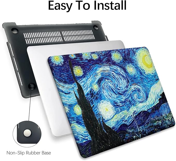 Compatible with MacBook Pro 13 inch Art Case Skin, 2022, 2021, 2020-2018 Release A1708 Creative Hard Shell with Keyboard Cover & Screen Protector (The Starry Night by Vincent Van Gogh)