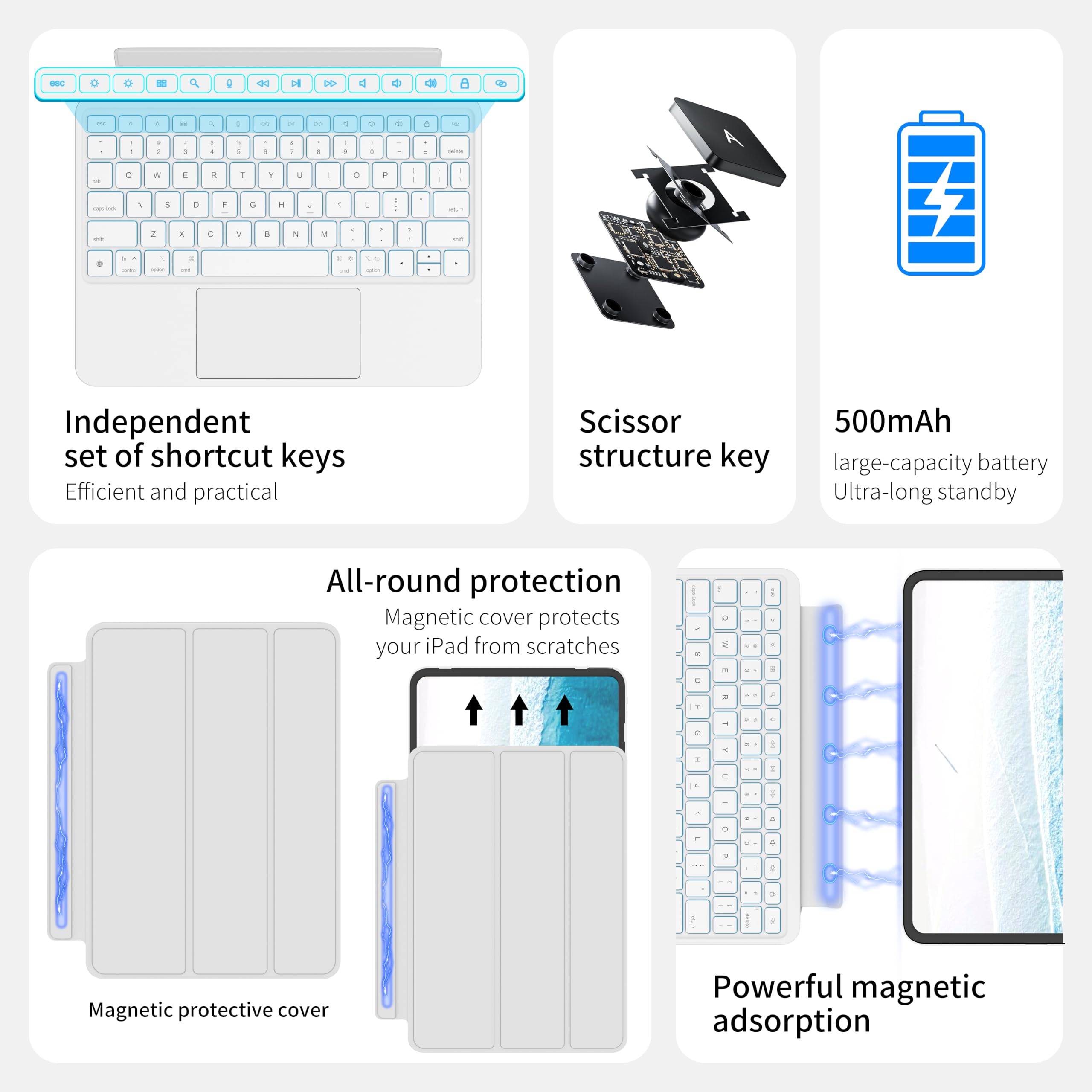 Otuoor iPad Pro 13 Inch Case 2024 with Keyboard, Magnetic Detachable Keyboard Case for iPad Pro 13 Inch (M4, 2024) with 7 Colors Backlight, Multi-Touch Trackpad, Portrait/Landscape Mode (White)
