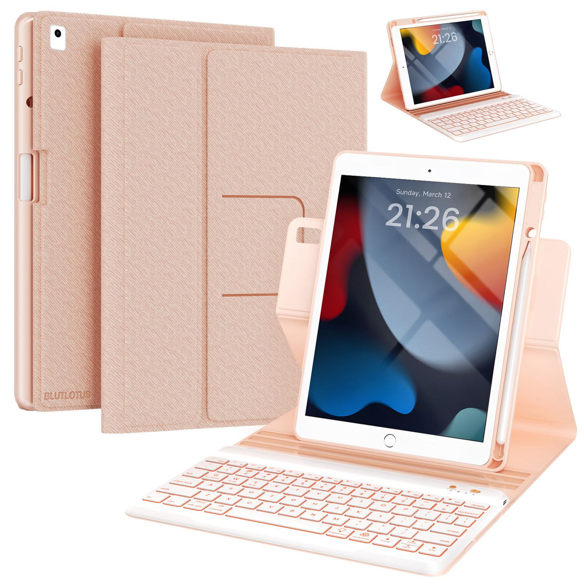 iPad 7th/8th/9th Generation Case with Keyboard 10.2-inch 2019/2020/2021, iPad Air 3rd/Pro 10.5-inch 2017 Compatible, 7 Color Backlit Keyboard BT/Wireless/Detachable with Pencil Holder (Mint Green)