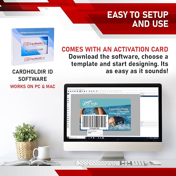 Easy Badges Solid 210 ID Badge Printer | with Beginner Software, & Everything Needed to Design and Print 200 ID Cards, | Single Sided Employee & Student ID Card Printer