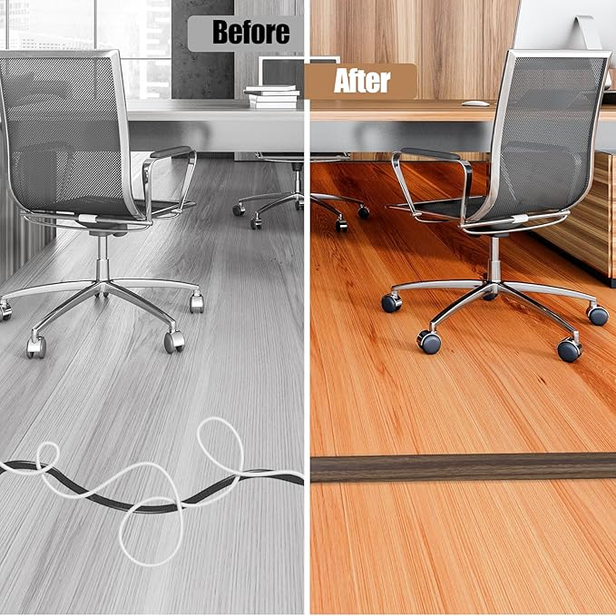 Floor Cord Cover Self Adhesive Cord Hider,20FT Cable Management, Extension Strip Protector for Wires, Prevent Cable Trips for Offices, Gyms, Exhibitions Cavity:0.39"(W) x 0.27"(H) Wood Walnut