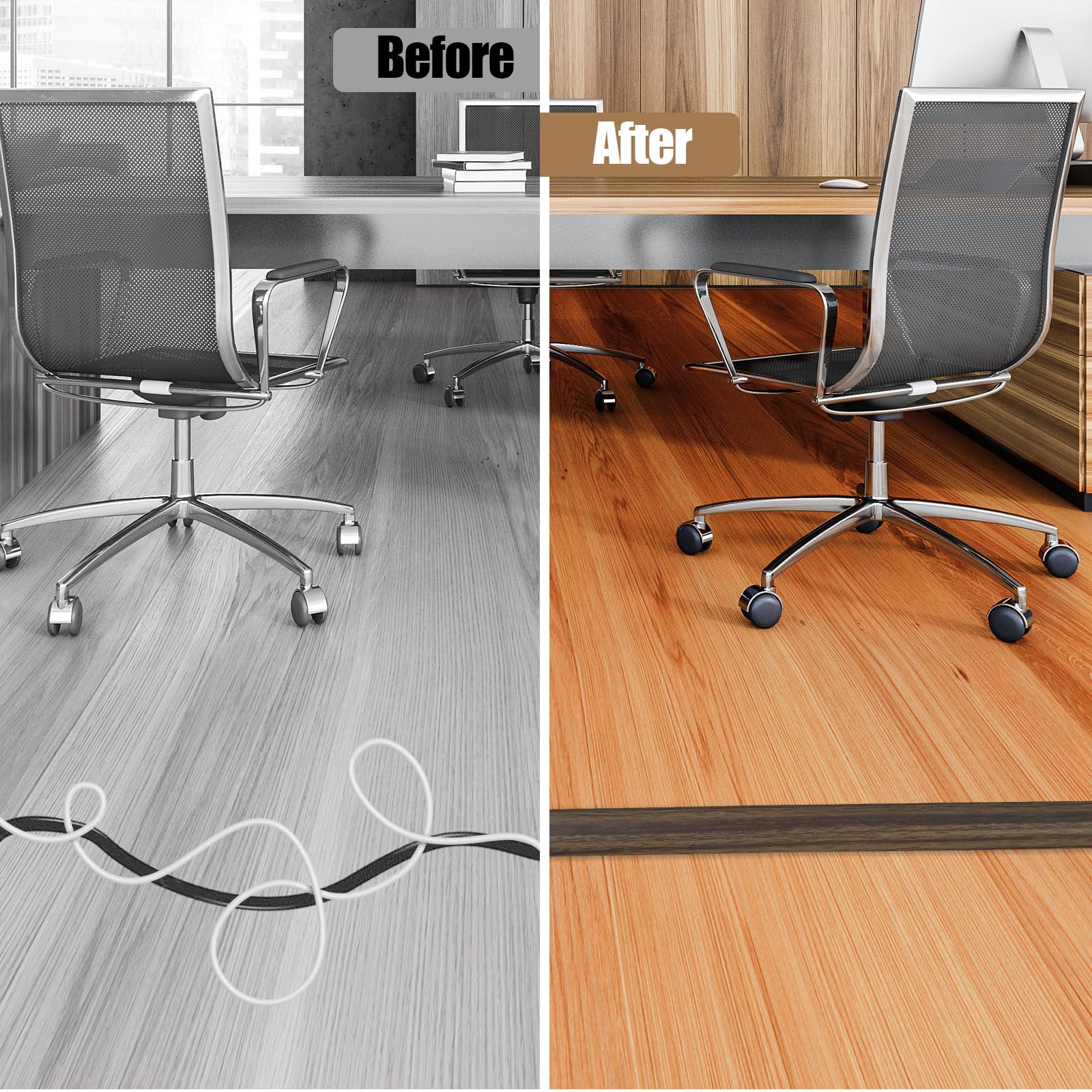 Floor Cord Cover Self Adhesive Cord Hider,10FT Cable Management, Extension Strip Protector for Wires, Prevent Cable Trips for Offices, Gyms, Exhibitions Cavity:0.47"(W) x 0.35"(H) Wood Walnut