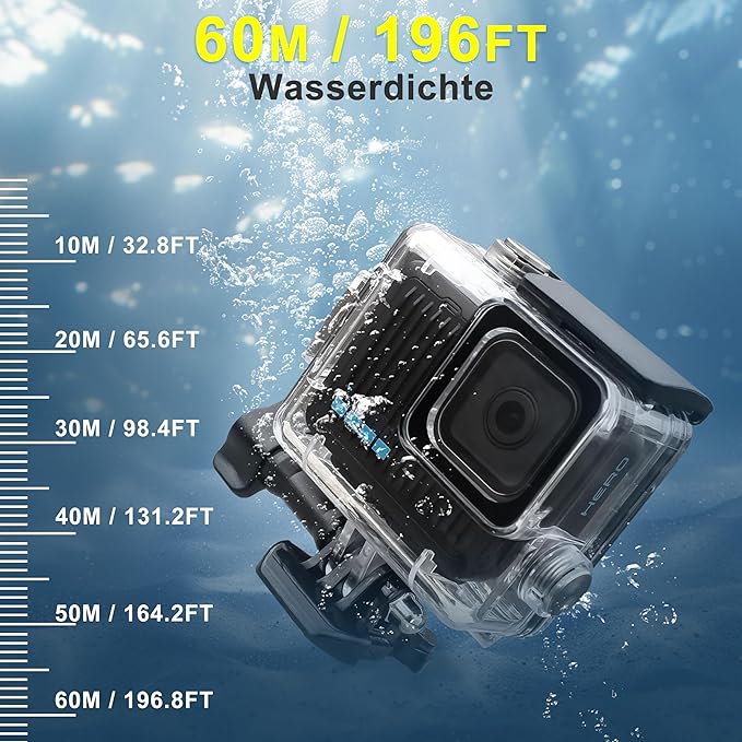 OKFUN Waterproof Diving Protective Case for Go Pro Hero 4K,196FT/60M Underwater Dive Durable Housing for Snorkeling,Surfing&Extreme Sports Hero4K 2024 Action Camera Accessories