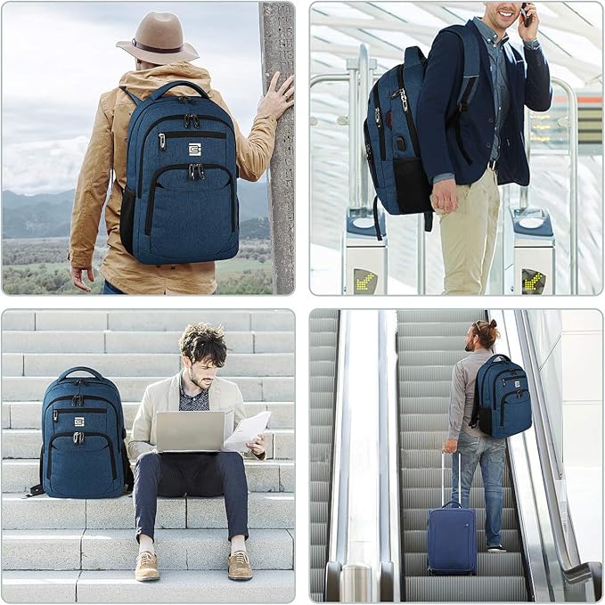 Laptop Backpack,Business Travel Anti Theft Slim Durable Laptops Backpack with USB Charging Port,Water Resistant College Computer Bag for Women & Men Fits 15.6 Inch Laptop and Notebook - Blue