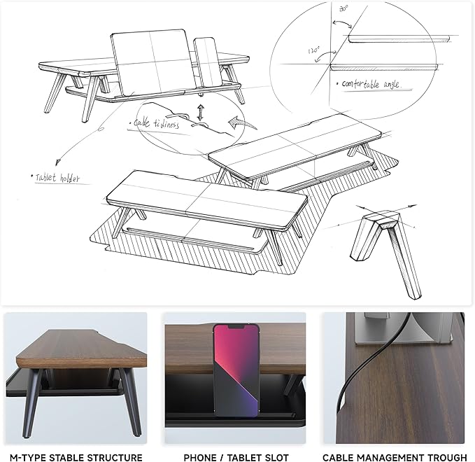 Fenge Monitor Stand Riser, Wooden Desk Shelf with 2-Tier Storage