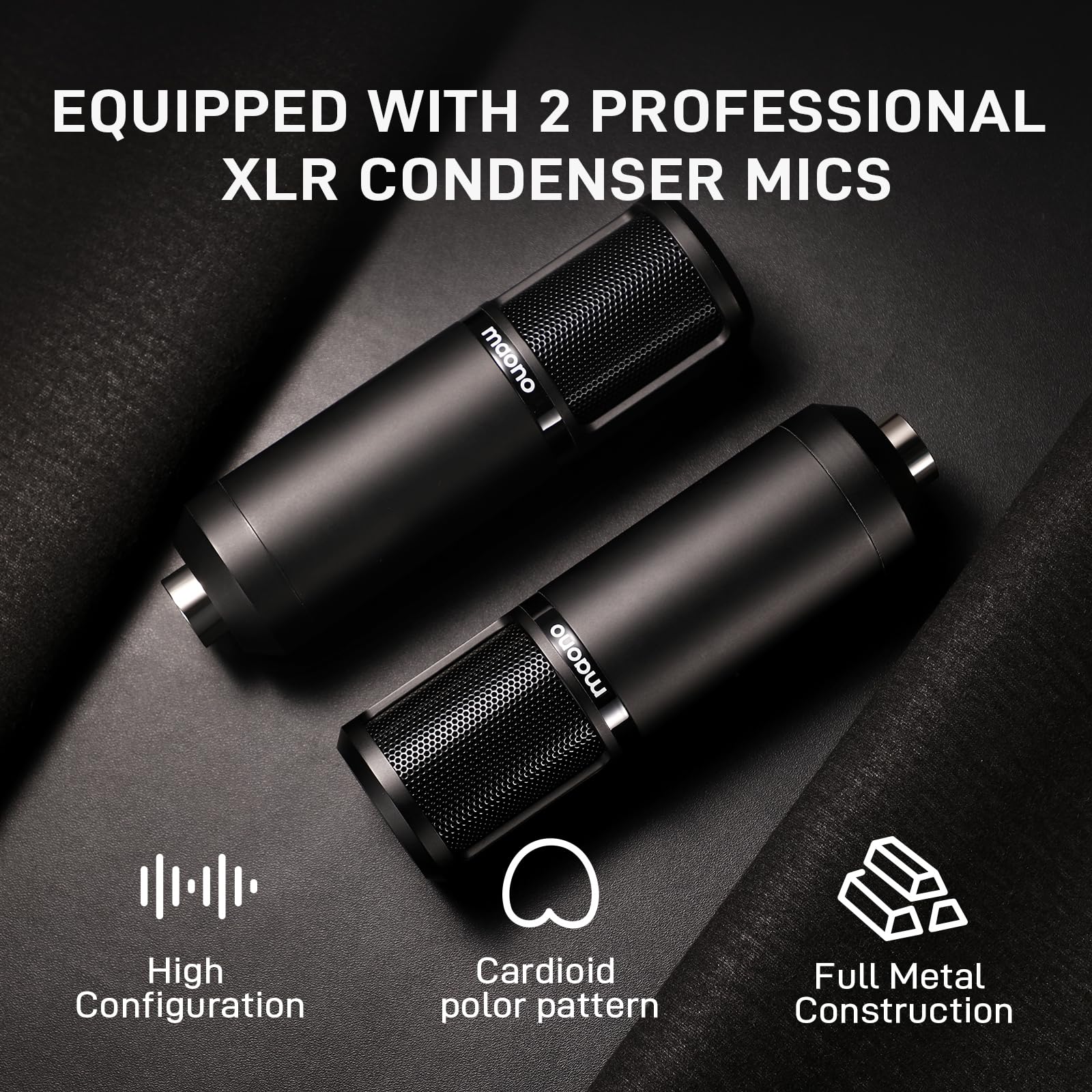 MAONO E2 Gen2B Podcast Equipment Bundle for 2, Dual XLR Condenser Mic Mixer
