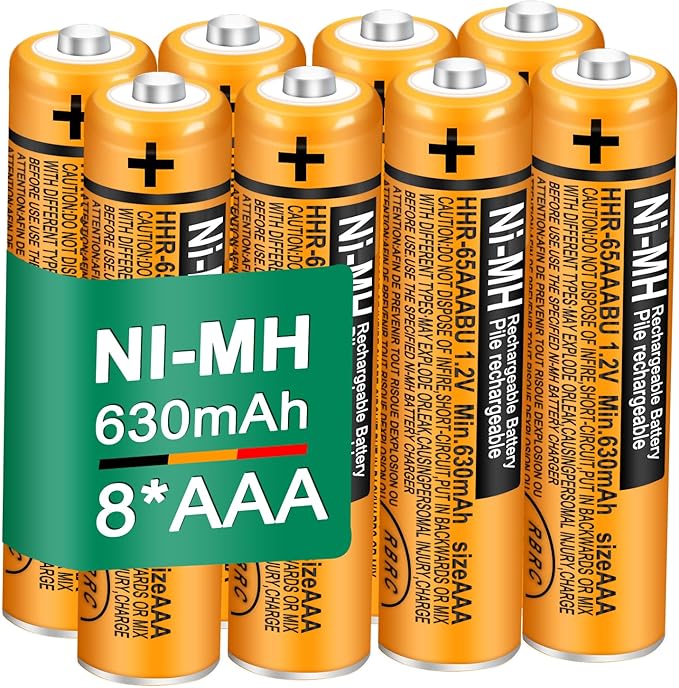8 Pack HHR-65AAABU NI-MH Rechargeable Batteries 1.2V 630mAh AAA Battery for Panasonic Cordless Telephone Batteries
