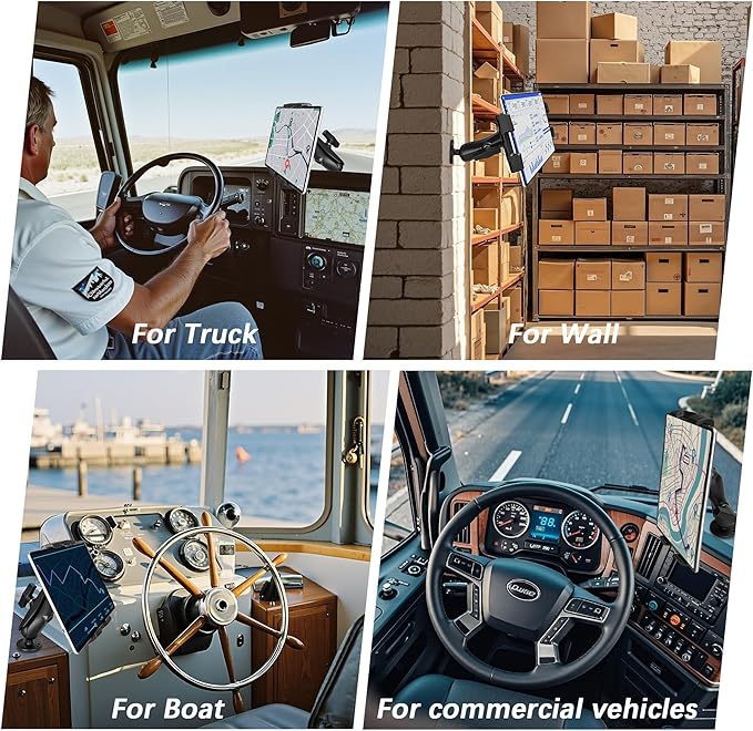 Aluminum Heavy Duty Tablet Mount for Truck, Drill Base Tablet Holder for Car, Compatible with 7.5''-10.2'' Tablets/iPad, iPad Car Mount for Truck, Boat, Dashboard