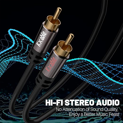 RCA Cable 15FT, 2RCA Male to 2RCA Male Stereo Audio Cable,【Oxygen-Free Copper, Hi-Fi Sound, Double Shielded】 2 RCA Car Audio Subwoofer Cord for Home Theater, HDTV, Amplifier, Hi-Fi System, Speaker