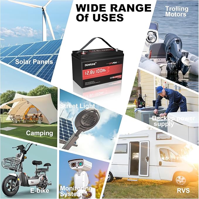 2 pack 12V 100Ah LiFePO4 Lithium Battery Built-in 100A BMS, 6000+ Cycles, 1280Wh, High Energy Density, Ideal for RVs, Boats, and Off-Grid Applications