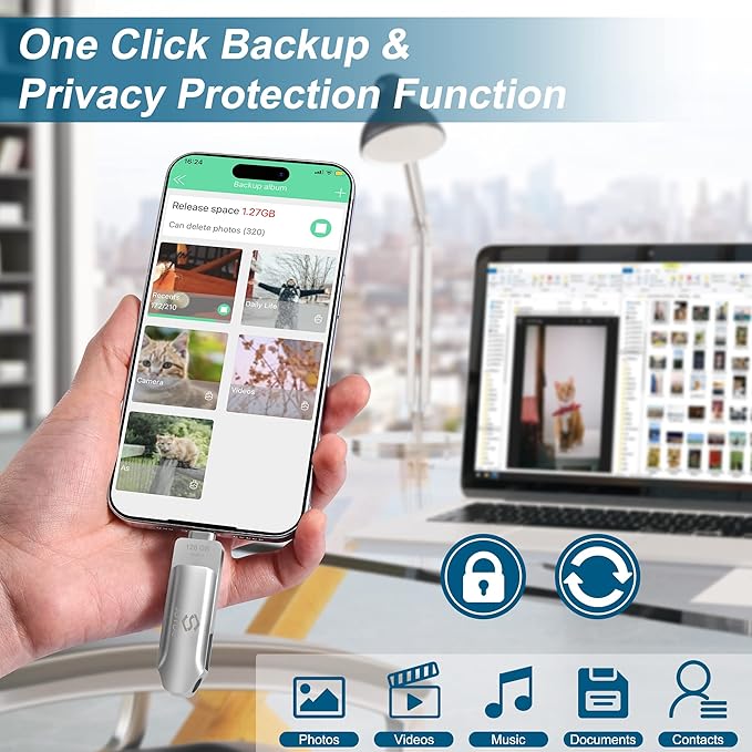 JSL JDTDC Apple MFi Certified 256GB Photo-Storage-Stick-For-iPhone-16-Flash-Drive External-Backup-Storage-iPhone-USB-Drive iPad Lightning USB C Photo-Stick Android Thumb-Drive-for-iPhone-Memory-Stick