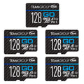 TEAMGROUP GO Card 128GB x 5 Pack MicroSDXC UHS-I U3 V30 4K for Action Cameras & Drone High Speed Flash Memory Card with Adapter for Outdoor Sports&Vlog, 4K Shooting,GoPro&Insta360&DJI TGUSDX128GU363