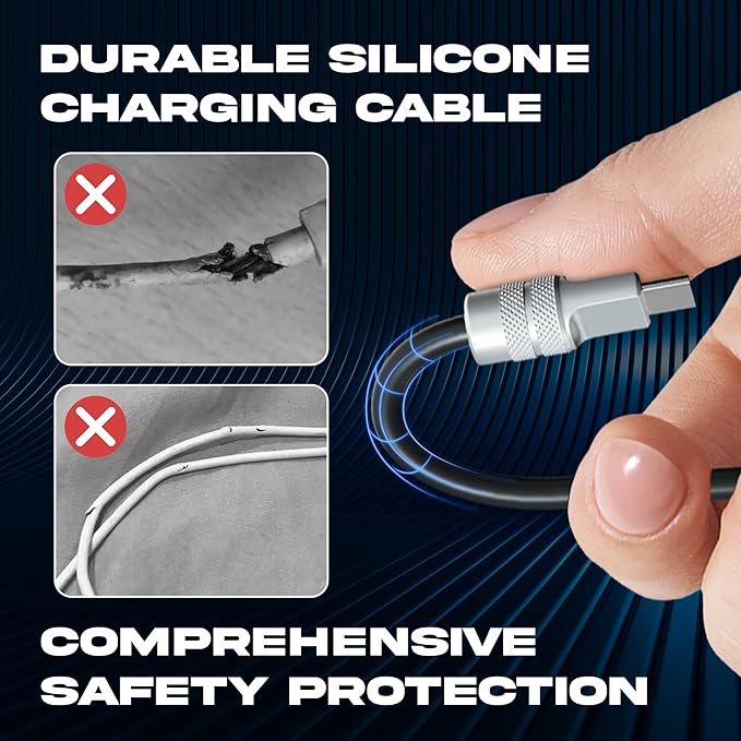chubbycable Tri-Flex 3 in 1 USB C Cable for Apple Watch Charger Silicone 100W Multi Charging Cable Fast Charge Compatible with iPhone 16/15 Series iWatch iPad Airpods MacBook, 4.1FT, Black