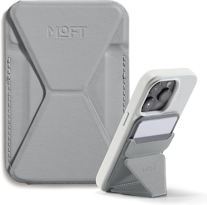 MOFT Magnetic Wallet Stand Compatible with iPhone 16/15/14/13/12 Series, Angle Adjustment & Magsafe Compatible MOVAS Phone Stand, Cement