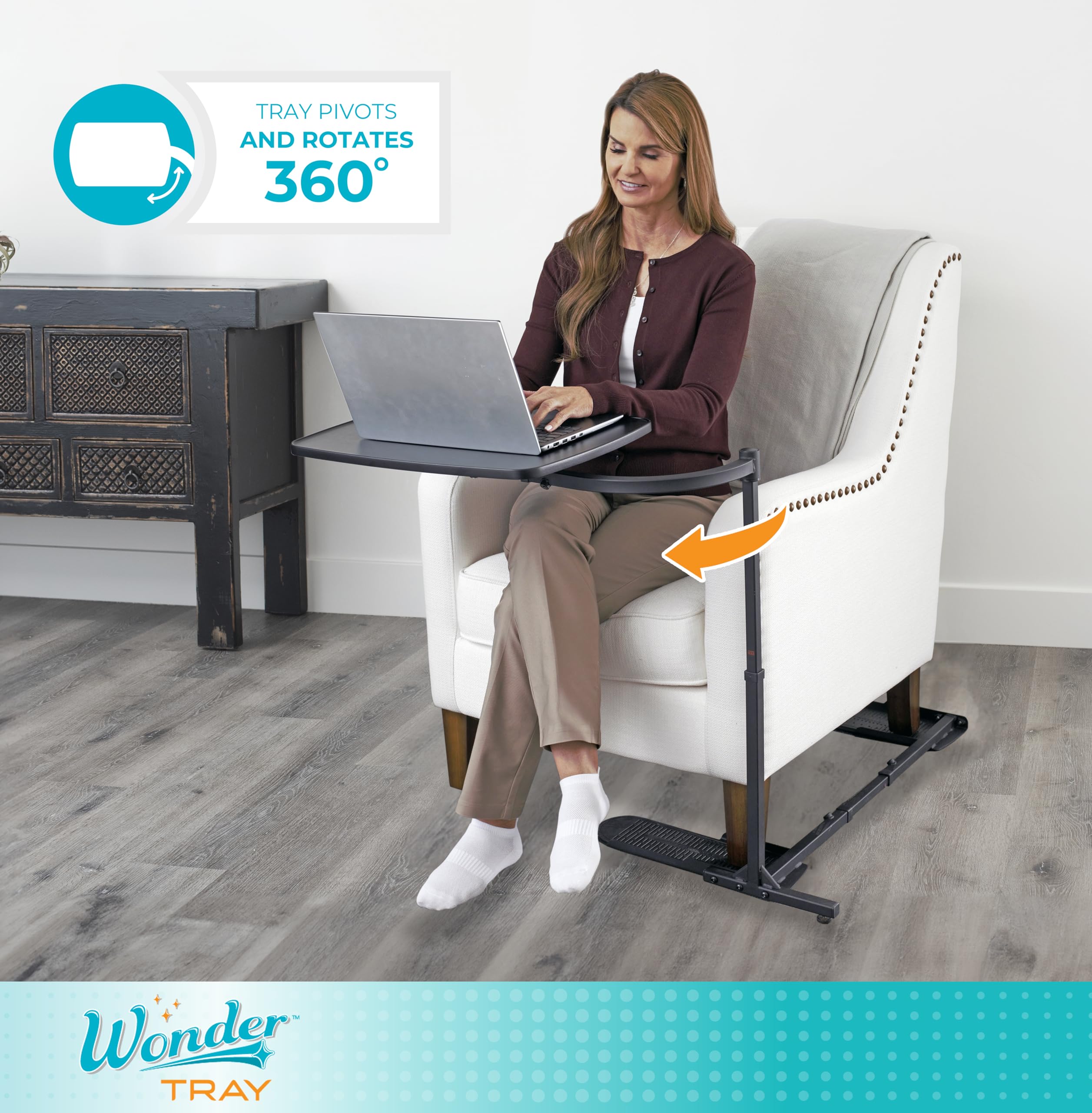 Stander Wonder Tray, Adjustable Swivel Table, Large Laptop Stand, Couch Desk, Side Tables & Gaming Bench, TV-Trays for Eating on Couches, Chairs, Recliners, Black