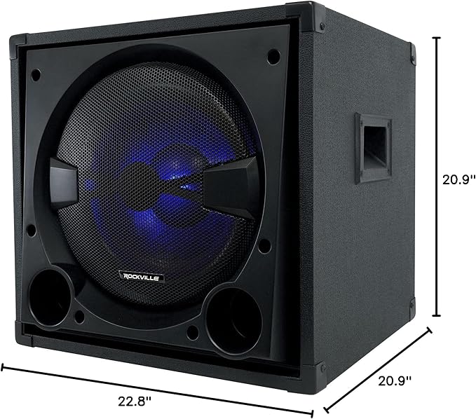 Rockville BASS Blaster 12 800W Powered Home Audio Subwoofer, 12" High-Grade Woofer with Y30 Magnet, Adjustable Crossover, RCA/Speaker Inputs, LED Lighting, for Home Theater & Music