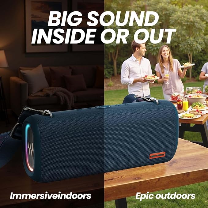 Vibe Pro Outdoor Bluetooth Speaker, 80W Peak Loud Portable Wireless Speaker, Waterproof IPX65, Deep Bass, RGB Lights, Studio Quality Sound Powered by Waves Audio, Party & Pool Ready (Blue)