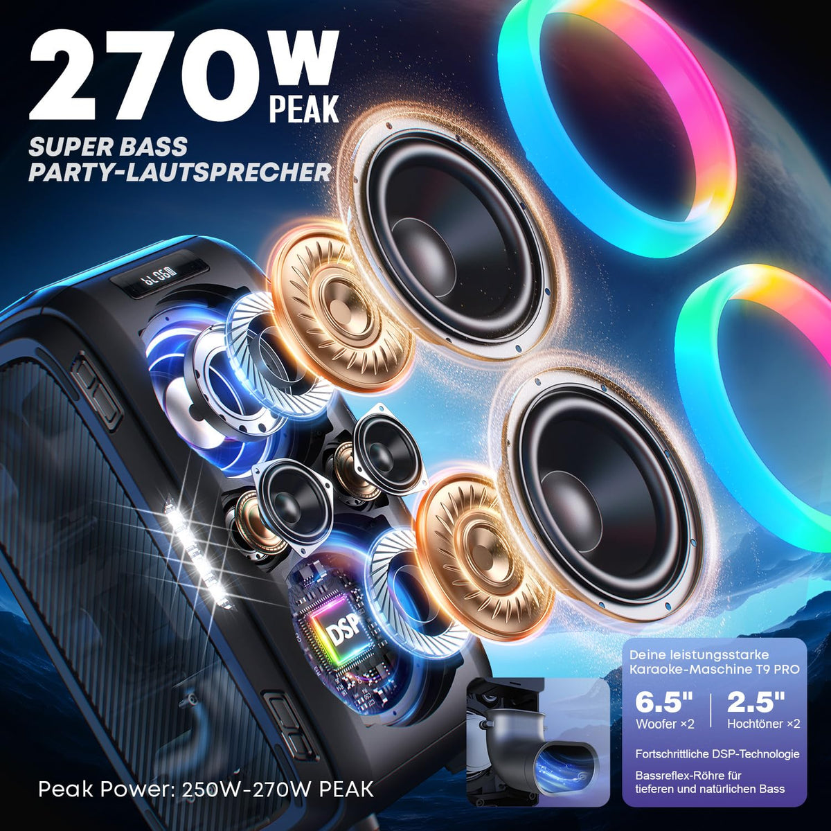 W-KING 270W Max Party Portable Bluetooth Speaker Loudest Large Big Boom Box