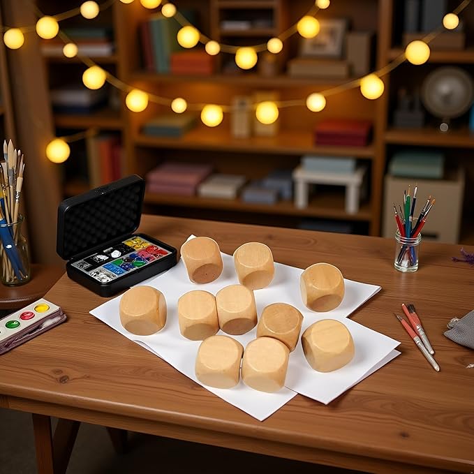 10 Pcs Wooden Dices, Round Corner Cube Dice 6 Sided Blank Dice DIY Graffiti Dices Crafts Toy Board Game Party Supplies Standard Game Dice (1.8cm)