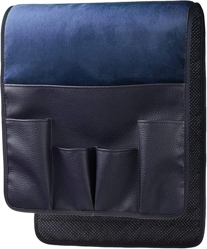 Wanty Velvet Sofa Couch Chair Armrest Soft Caddy Organizer Holder for Remote Control, Cell Phone, Book, Pencil (Blue)