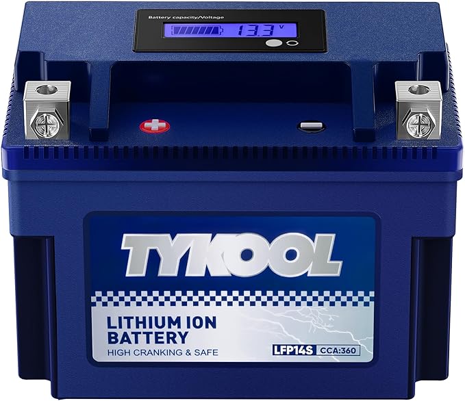 TYKOOL YTZ14S/YTZ12S High Performance Lithium LiFePO4 Motorcycle Battery,12V 6Ah,360CCA, Digital Readout, Built in BMS, Compatible for Large-displacement BMW,Hongda,KTM,Suzuki Motorcycles