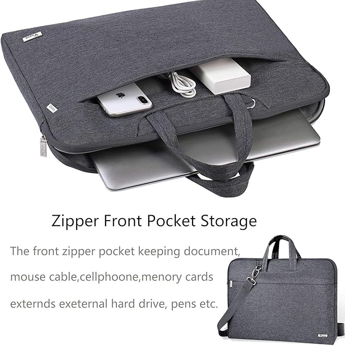 Voova Laptop Bag 15.6 Inch, Waterproof Computer Sleeve Carrying Case with Shoulder Straps & Handle Compatible with Macbook Air 15 M2/M3/M4, MacBook Pro 15/16, 15-16 Inch Hp Dell Lenovo Asus, Grey