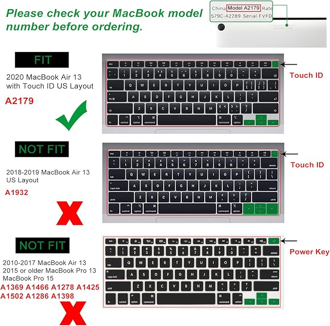 Allinside Silicone Keyboard Cover for New MacBook Air 13 inch A2179 Released in 2020 with Touch ID and Retina Display US Version, Light Pink