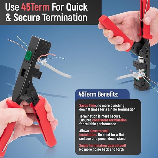 Everest easyJACK - 45° Angled Speed Termination Keystone Tool Set - with 20-Pack of RJ45 Cat6 Keystone Jacks in Green (Slim Profile Design) - Time Saver Network Punch Down Tool Cat6