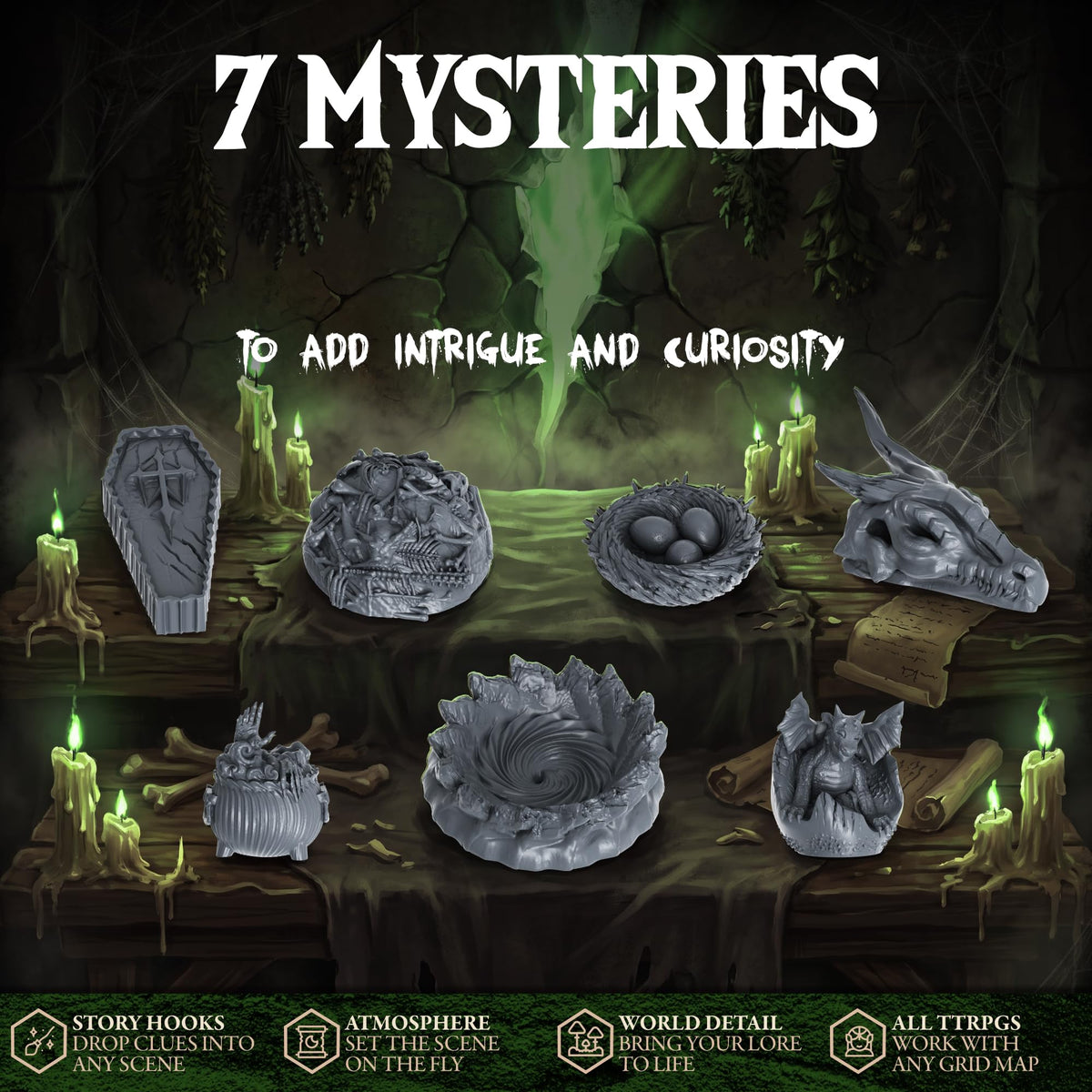 D&D Miniatures with DND Mimic Miniature, Monster Set and Chimera Boss, 28mm