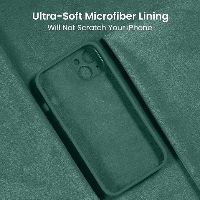 FireNova Designed for iPhone 14 Case, Silicone Upgraded [Camera Protection] Phone Case with [2 Screen Protectors], Soft Anti-Scratch Microfiber Lining Inside, 6.1 inch, Midnight Green