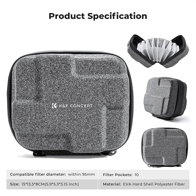 K&F CONCEPT 10 in 1 Lens Filter Case, Filter Bag Up to 95mm
