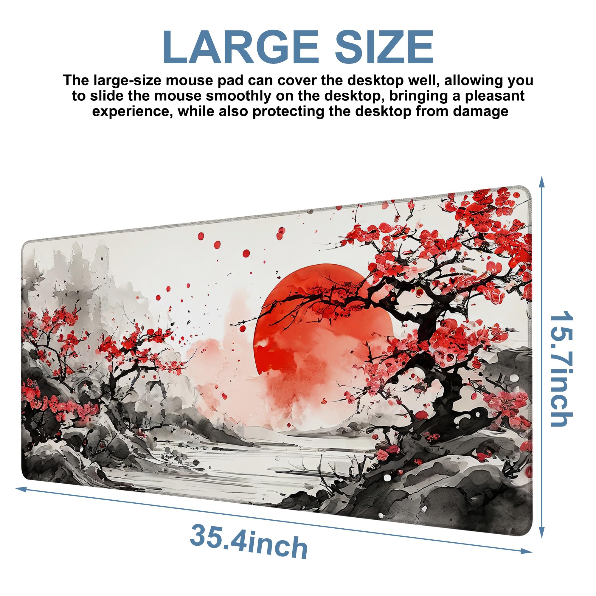 NITAHHHY Large Mouse Pad Ink Painting Gaming Desk Pad Computer Keyboard Non-Slip Waterproof Mouse Mat with Rubber Base and Stitched Edges Entertainment Office Writing Desk Mat 35.4 x 15.7 Inches